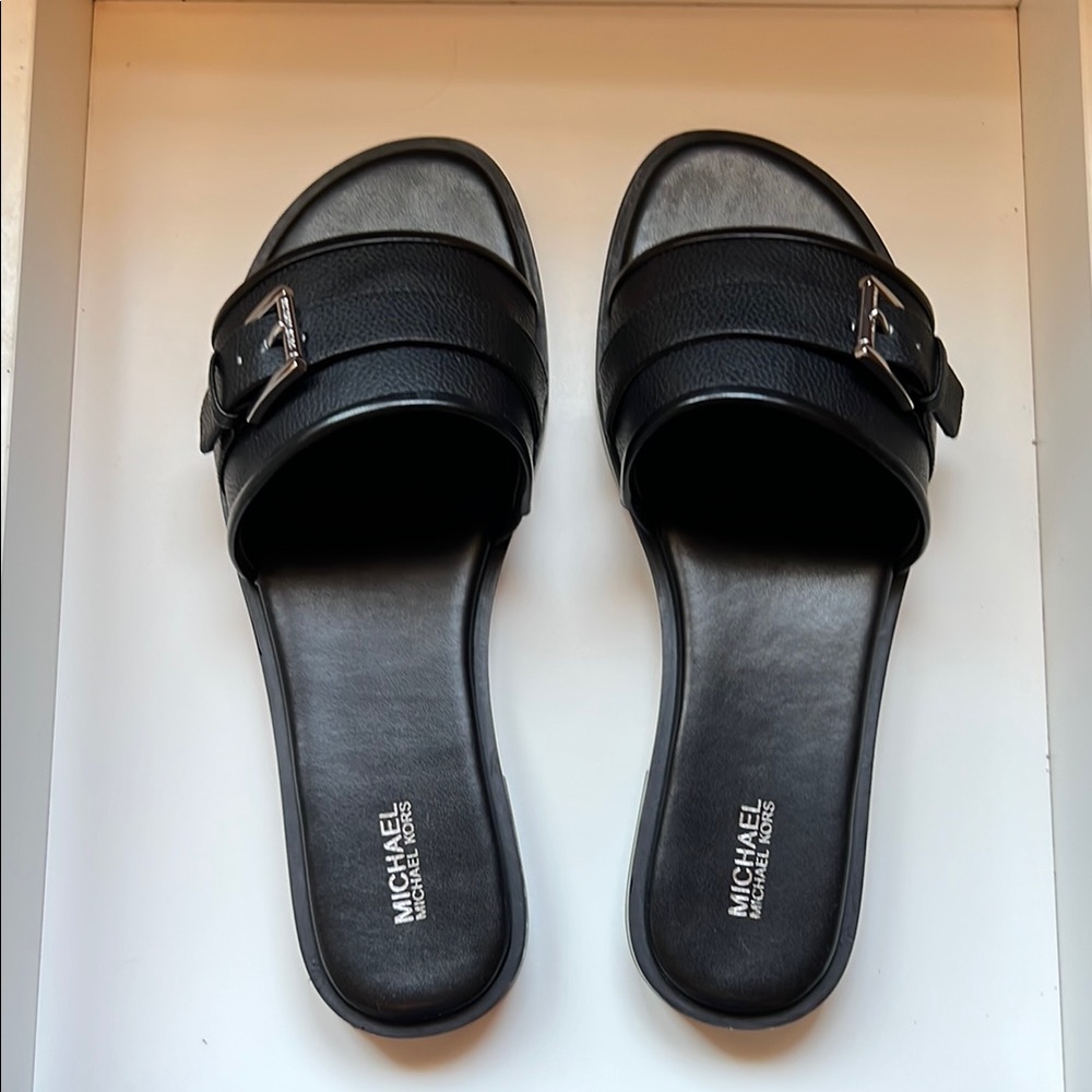 Michael Kors Black Sandals with Wide Strap and Platform Sole